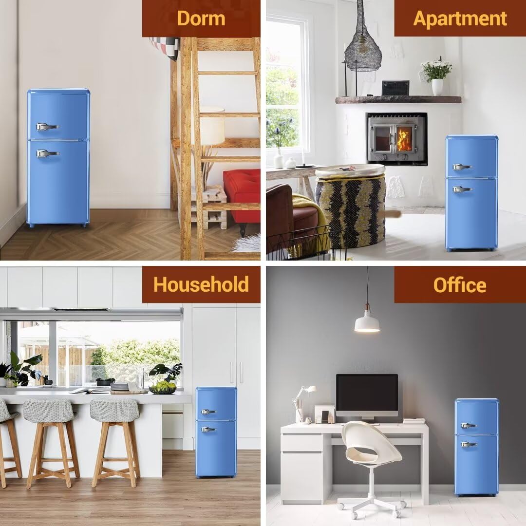Amazon | OOTDAY レトロミニ冷蔵庫、3.5立方小型冷蔵庫、冷凍庫付き